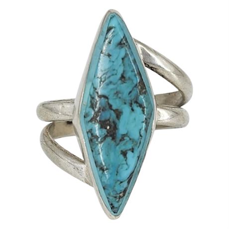 Signed Vintage Native American Sterling Silver Faux Turquoise Ring, Sz 7