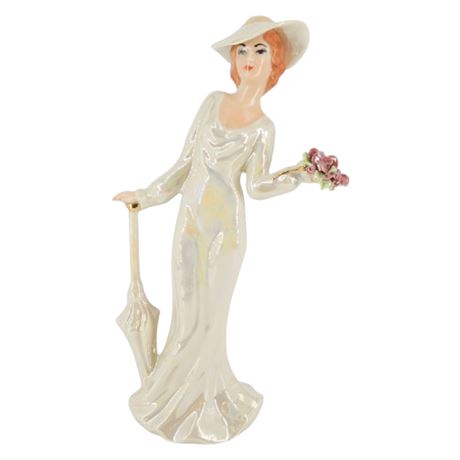 Vintage Porcelain Lady Figurine w/ Iridescent Glaze