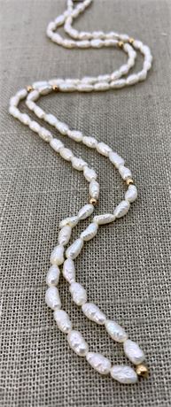 14k Y Gold Bead & Freshwater Pearl Necklace