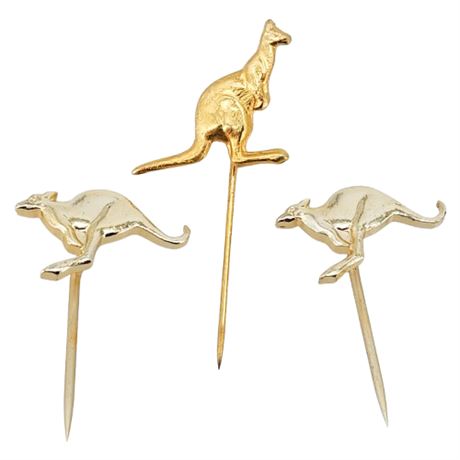 Three Vintage Gold Tone Mini Kangaroo Lapel Pins