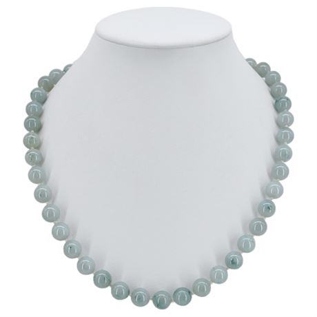 Vtg Hand Knotted Jade Bead Necklace w/ 10K Gold Clasp