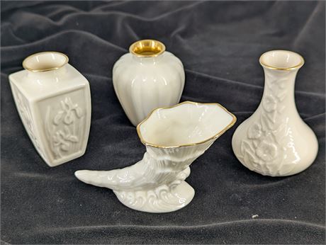4 Miniature Lenox Vases Flowers Shell 3.25" to 2.5" T