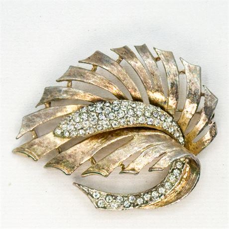 Vintage Kramer Gold Tone & Rhinestone Leaf Brooch