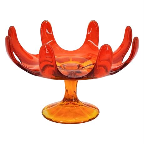 Vintage Viking Glass Persimmon 8 Petal Swung Pedestal Bowl