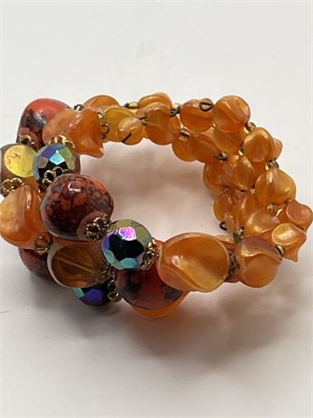 Boho style memory wire, multi beads bracelet