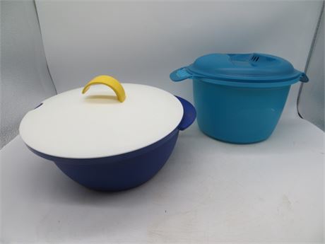 NEW VINTAGE TUPPERWARE RICE MAKER, 8 CUP BLUE BOWL W/WHITE LID