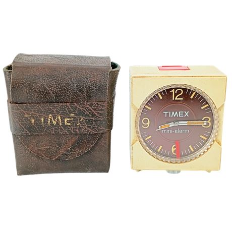 Vintage Timex Mini Alarm Clock with Case