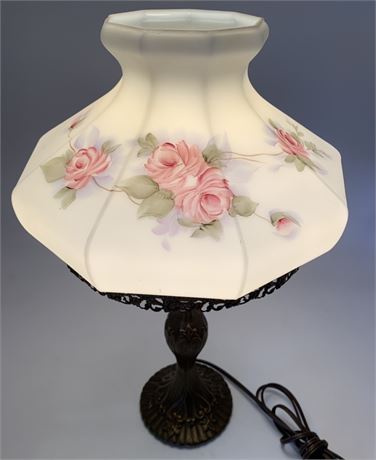 Vintage Hand Painted Rose Frosted Glass Parlor Lamp