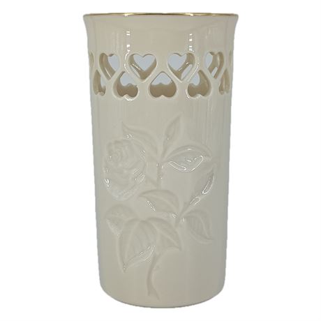 Lenox Ivory Porcelain "Heart Vase" with Rose Motif with 24K Trim