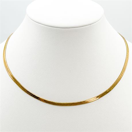 Vintage Gold Tone Herringbone Chain Necklace