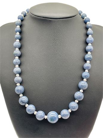 Polished Lapis Necklace with Seed Pearls