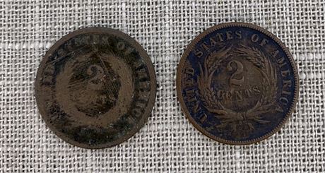 Antique 1864 & 1868 2 Cent US Coin