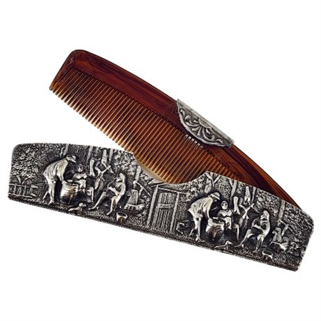 Signed Vintage HANS JENSEN Silverplate Repousse Travel Comb Case