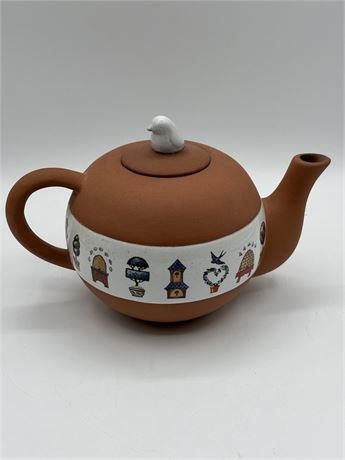 Terra Cotta Tea Pot with Bird on Top