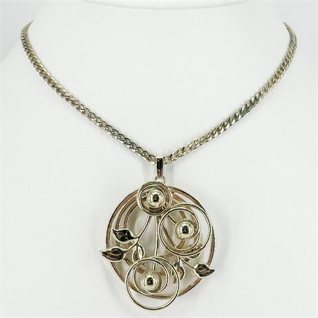 Vintage Silver-Tone Wire Pendant Necklace