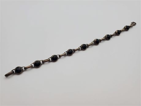 Mexican Sterling Onyx Link Bracelet 8.3 Grams