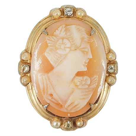 Vintage Hand-Carved Shell Cameo Brooch