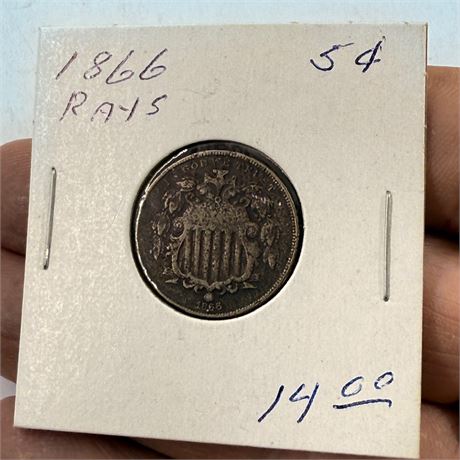 1866 Shield Nickel w/ Rays