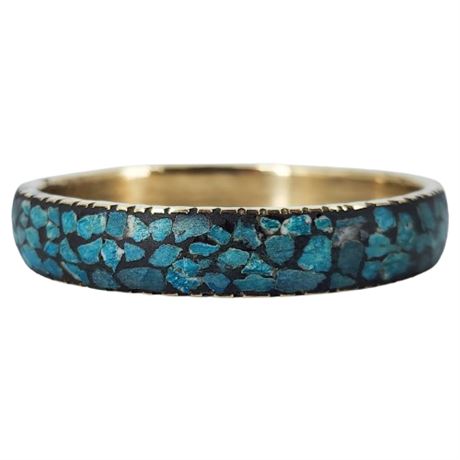 Vintage Indian Brass Crushed Turquoise Bangle Bracelet