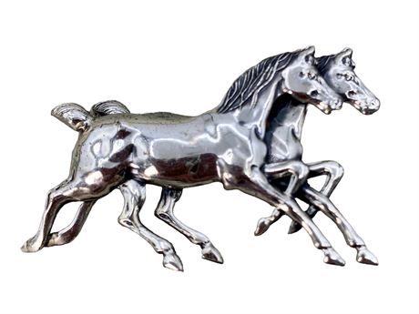 8 Gram Sterling Silver Trotting Horses Brooch