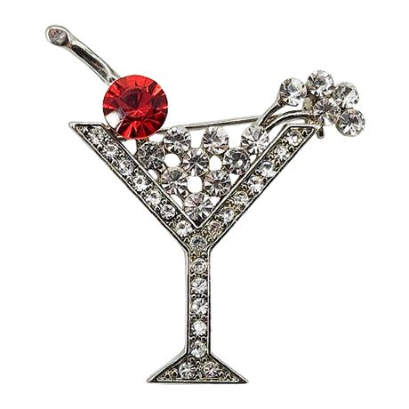 Vintage Rhinestone Cocktail Glass Brooch