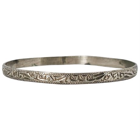 Vtg Flash Cut Engraved Silver Tone Bangle Bracelet