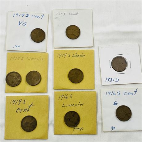 9 Wheat Pennies