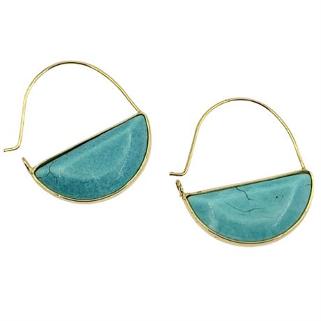 Gold Tone Dyed Howlite Half Circle Earrings