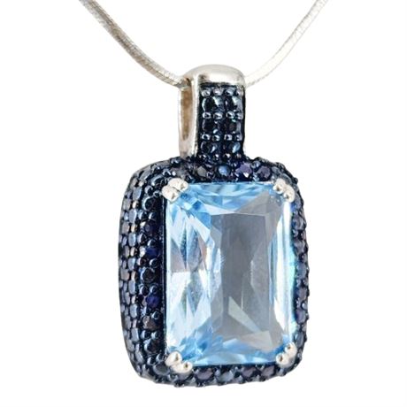 Signed Sterling Silver Blue Topaz Pendant Necklace