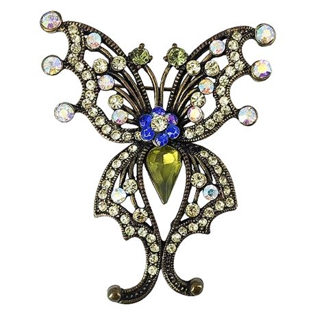 Vintage Large Rhinestone Butterfly Brooch