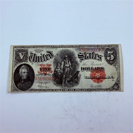 VF/XF 1907 $5 Woodchopper Legal Tender Note