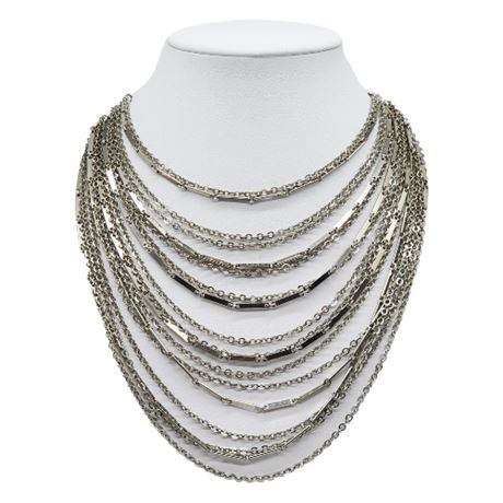 Vintage Multi Strand Silver Tone Bib/Statement Necklace