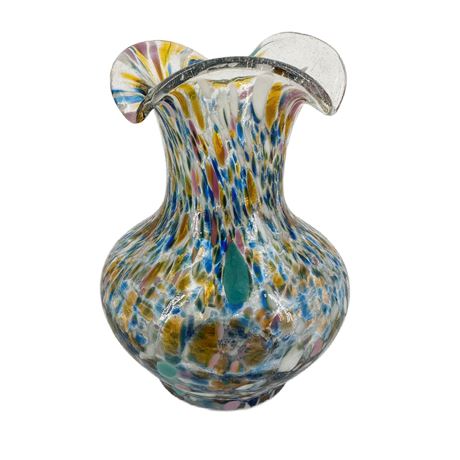 Vintage Oglebay Glass Museum Gold & Blue Swirl Art Glass Handblown Bud Vase
