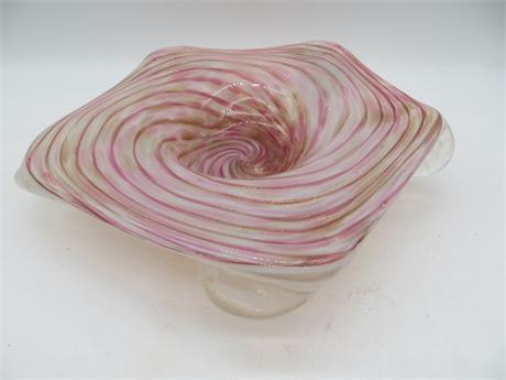 Vintage Gold Flecked Pink & Gold Centerpiece Dish Murano Glass