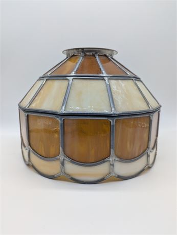 Heavy Stained Glass Amber & Cream Glass Swag Lamp Shade Handmade Sautered 7.5"T