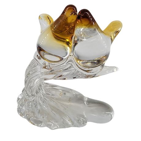 Murano Style Amber & Clear Glass Bird Figurine