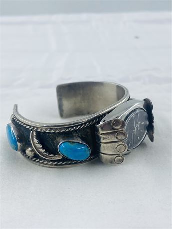 74g Vtg Navajo Sterling Turquoise Cuff Bracelet