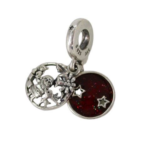 PANDORA 925 & Enamel Dangle Charm "CHRISTMAS SANTA LOVE PEACE JOY" 2.7gr