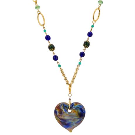 Vtg BIANCARDI VENEZIA Murano Glass Heart Pendant Necklace
