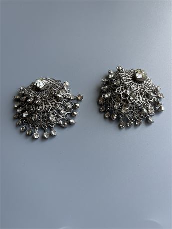 Vintage rhinestone three layer dangle clip earrings