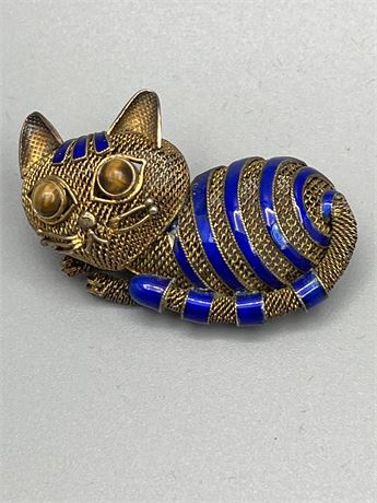 Mcm Chinese guilt, silver mesh, enamel, cat brooch