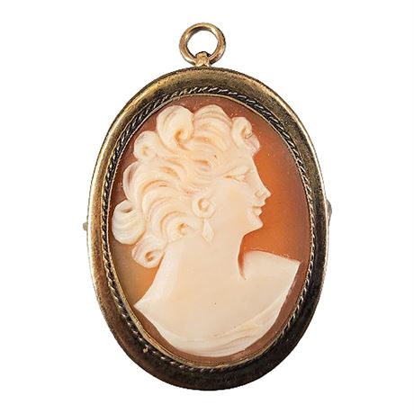 Signed WRE Gold Filled Cameo Brooch/Pendant