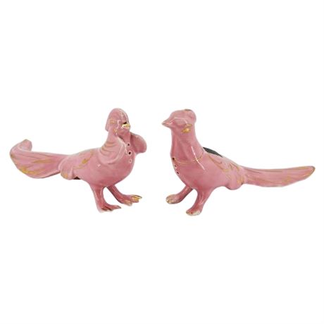 Vintage Grindley Ware Pink Ceramic Pheasant Salt & Pepper Shakers, Repaired