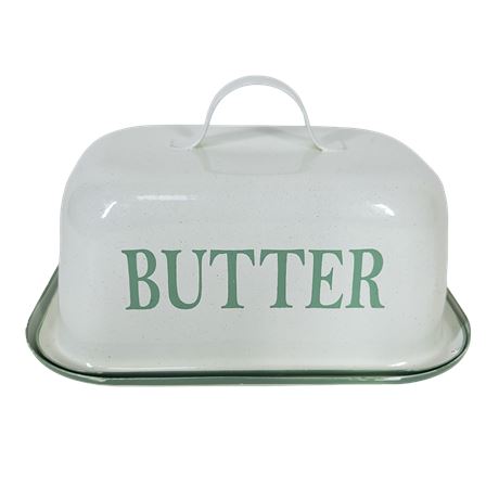 White Enameled Covered Butter Dish by Crofton