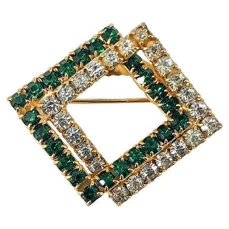 Vintage Rhinestone Linked Squared Brooch
