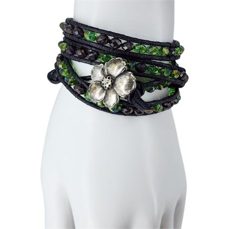 Artisan Made Crystal Beaded Leather Wrap Bracelet