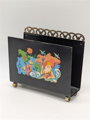 Vintage King Neptune World Map Hand painted Tole Metal Napkin Letter Holder