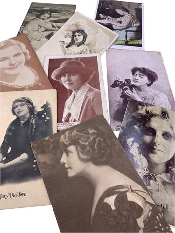 9 Antique to Vintage Movie Star Glam Postcards