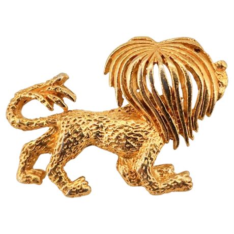 Vintage Gold Tone Stylized Lion Brooch