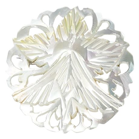 Vintage Hand Carved Mother of Pearl Brooch